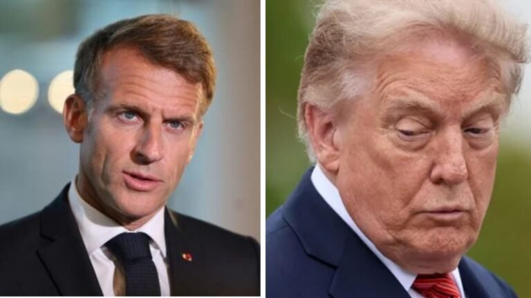 Emmanuel Macron during his visit to Saint-Pierre and Miquelon amid tensions with Donald Trump over the French archipelago